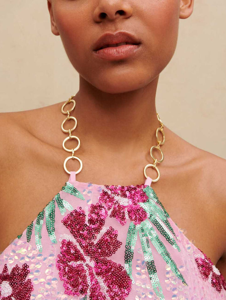 Hibiscus sequin crop top