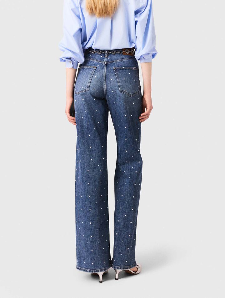 Wide-leg denim jeans with studs