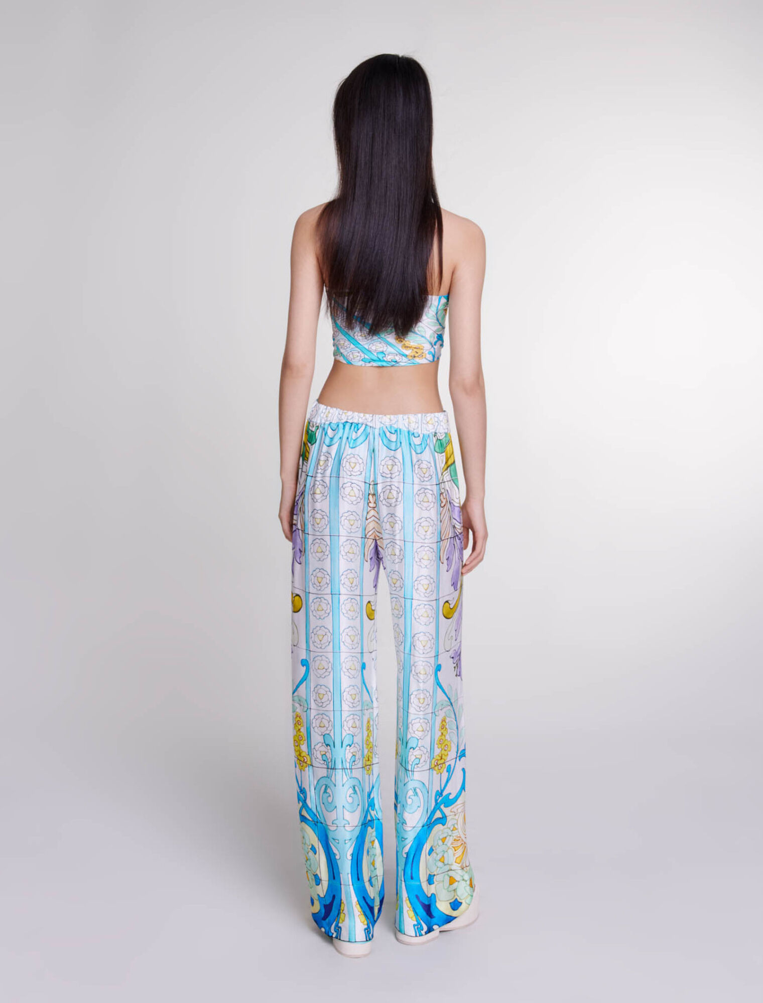 Patterned satin-effect trousers