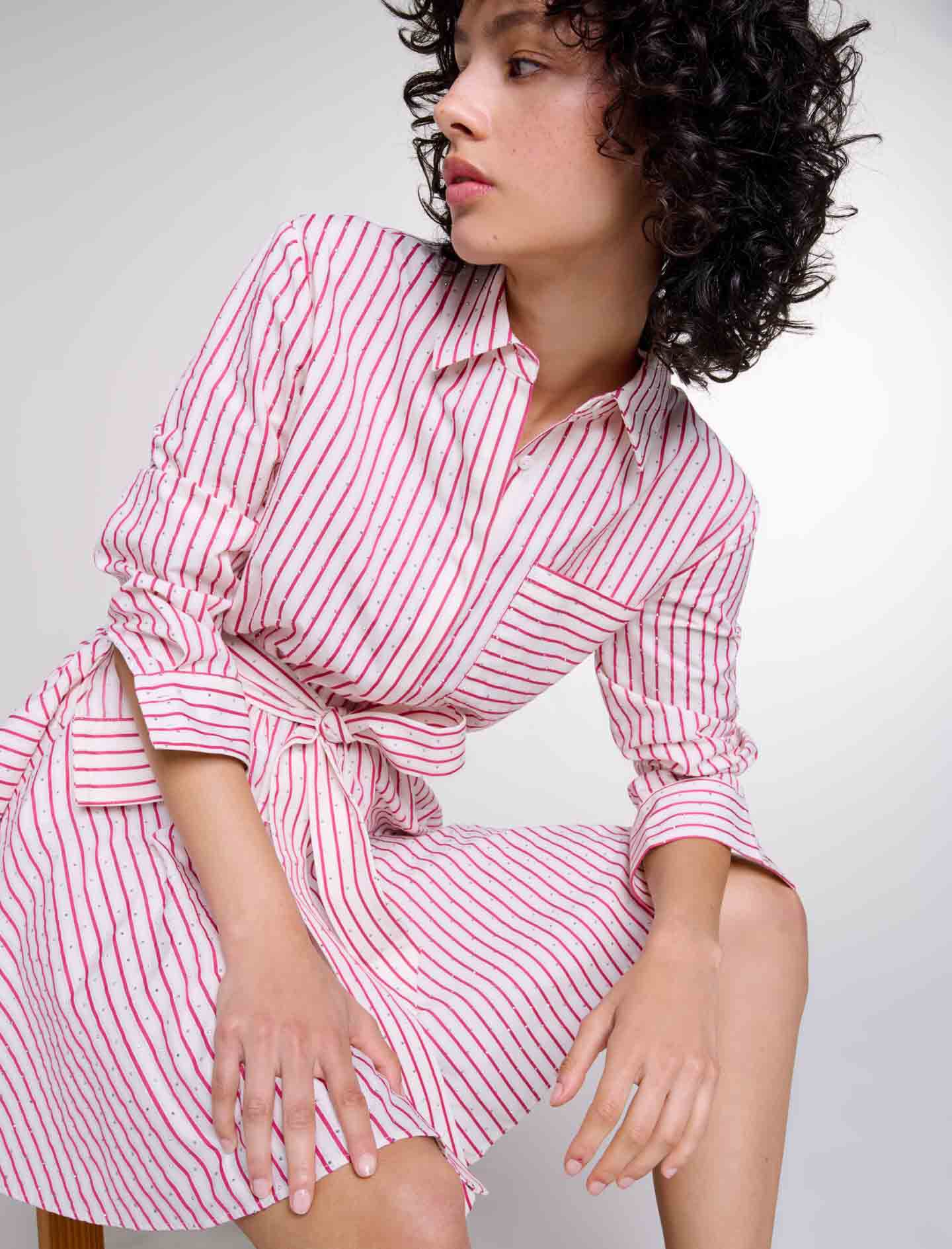 Striped rhinestone short dress - Offline_Dresses | Maje