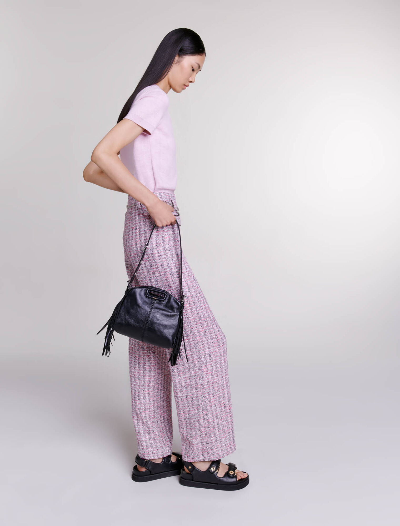 Wide-leg tweed trousers
