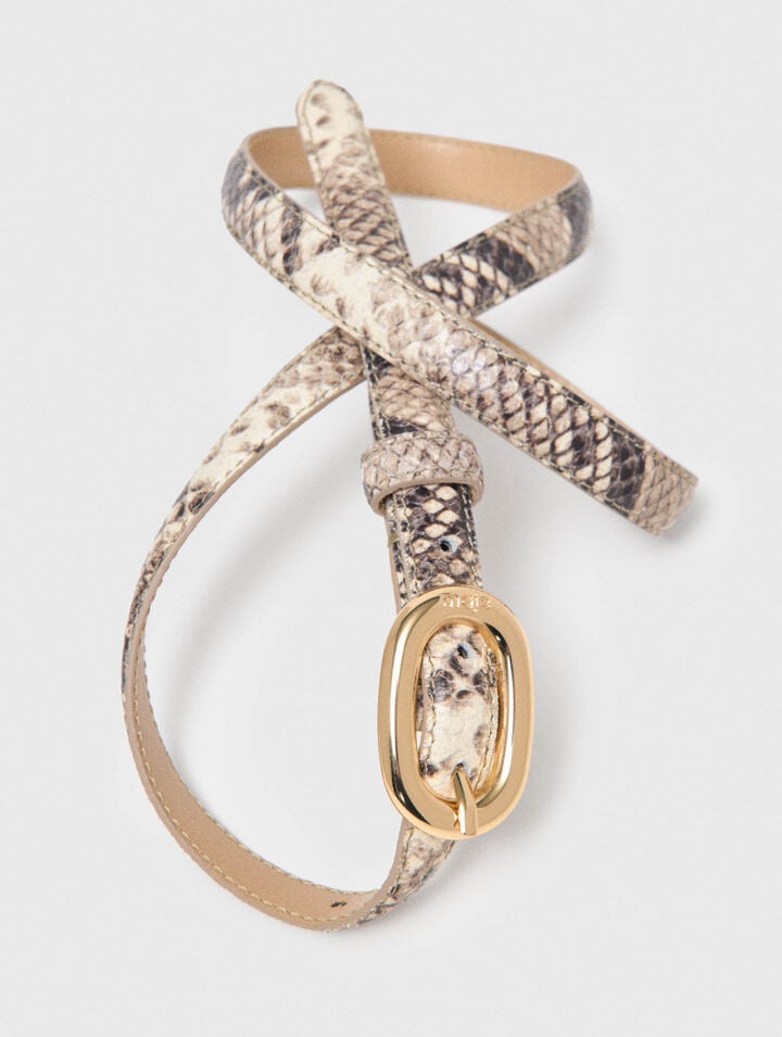 Slim python-effect leather belt
