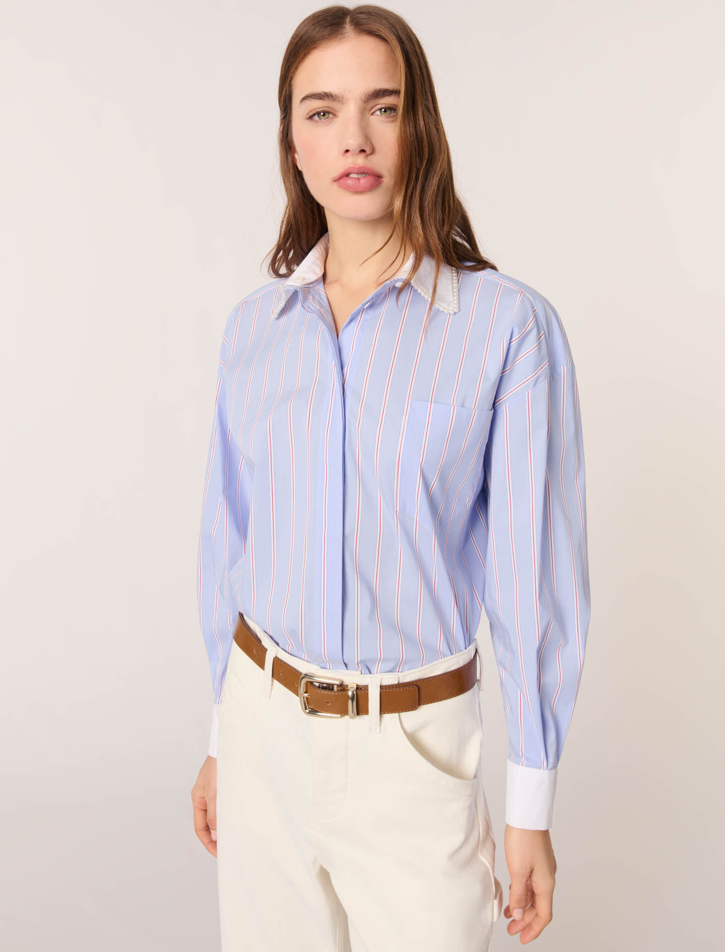 LAPINE BLEUE セーリング刺繍シャツ Comme des Garçons Shirt Striped Shirt in Light Blue | SVD USA