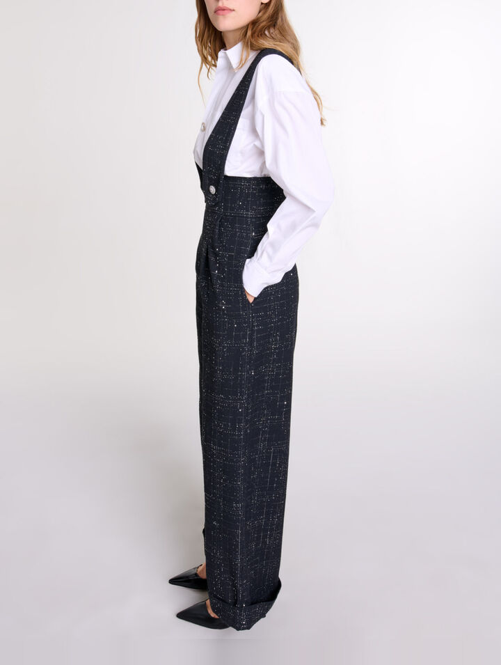 Wide-leg trousers with tweed braces