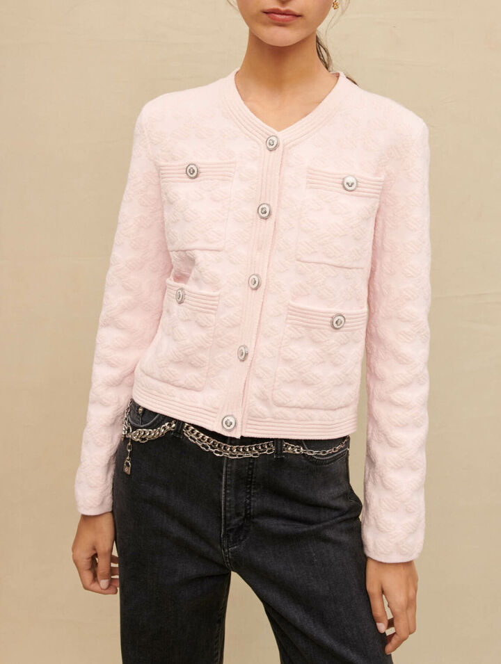 Pink textured knit cardigan