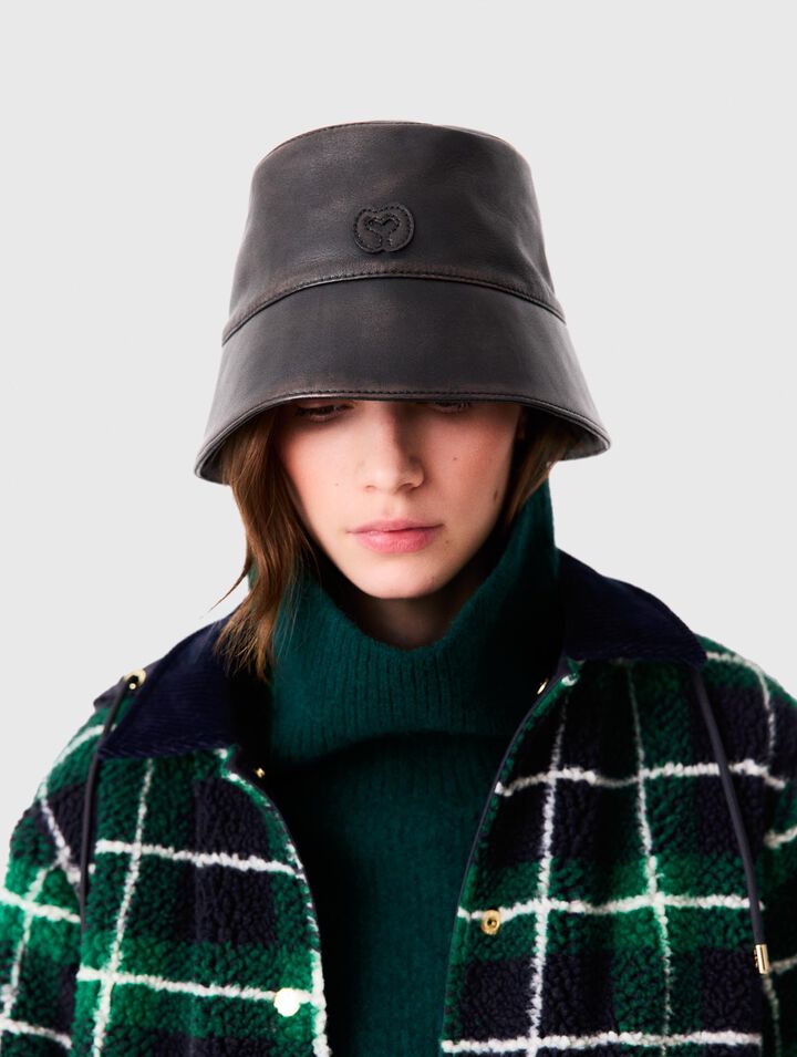 Distressed leather bucket hat