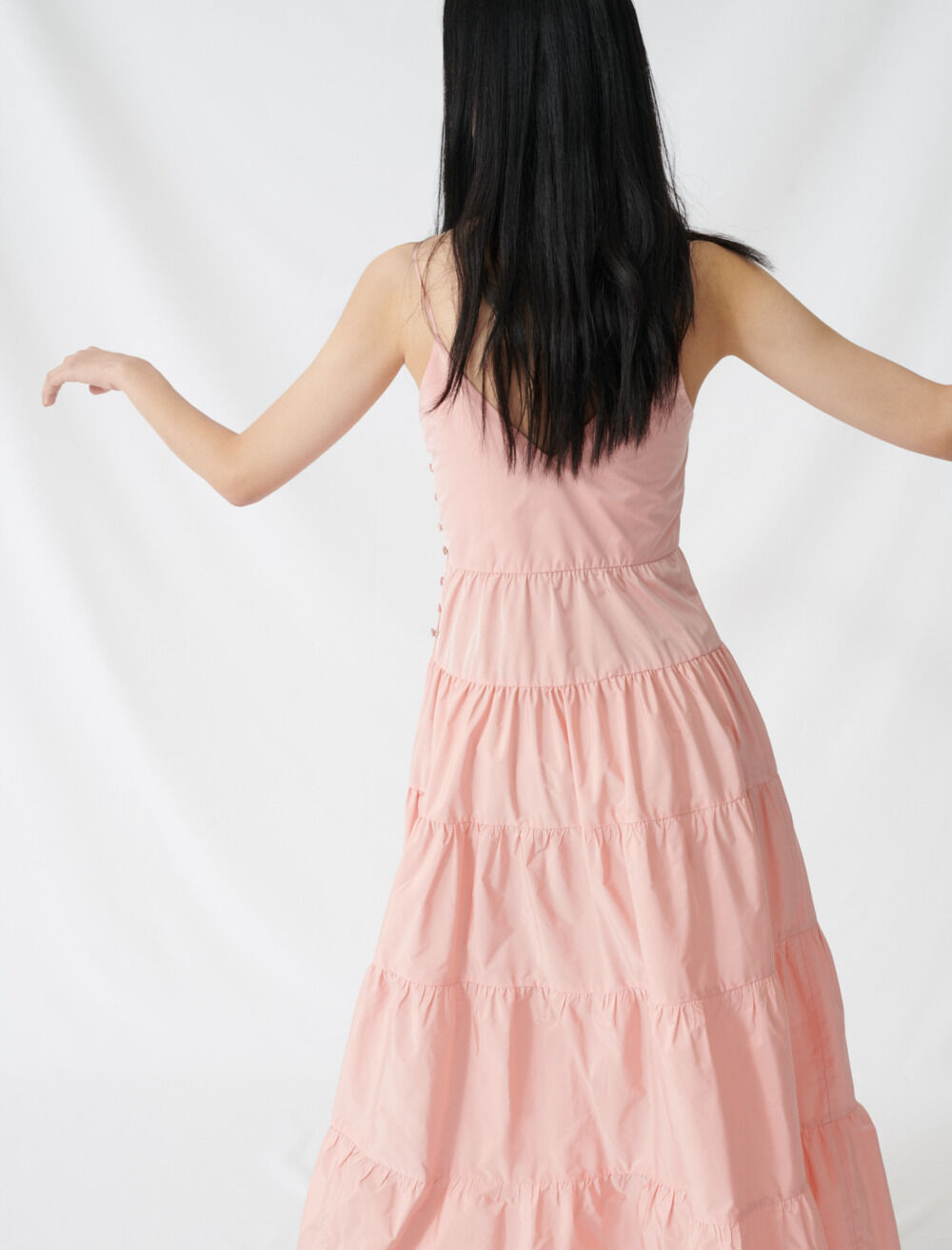 Taffeta maxi dress with thin straps - Offline_Dresses | Maje