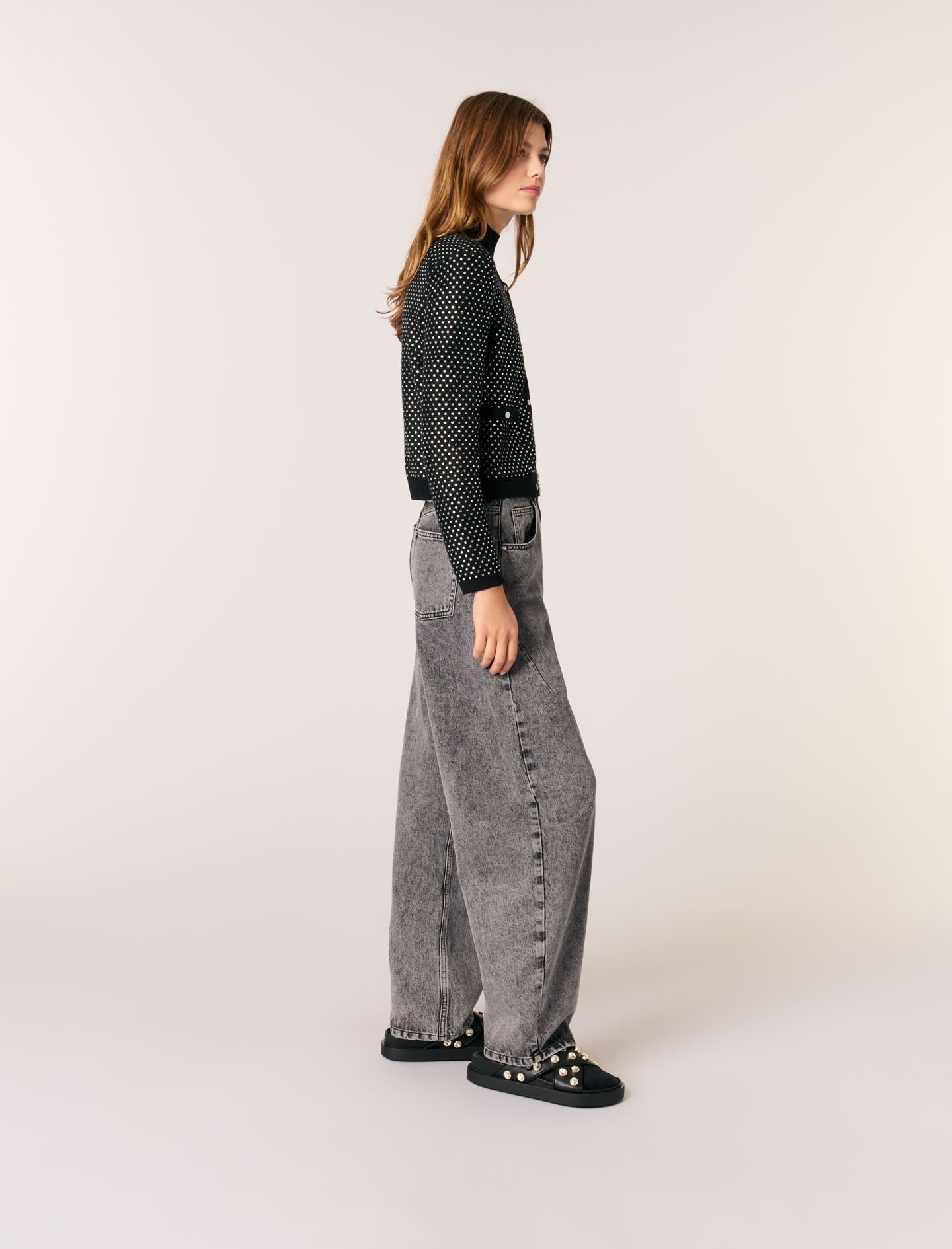 タグ付き&herShrink Cardigan BLACKシュリンクカーディガン Rhinestone cardigan Black / Gray for Women | Maje