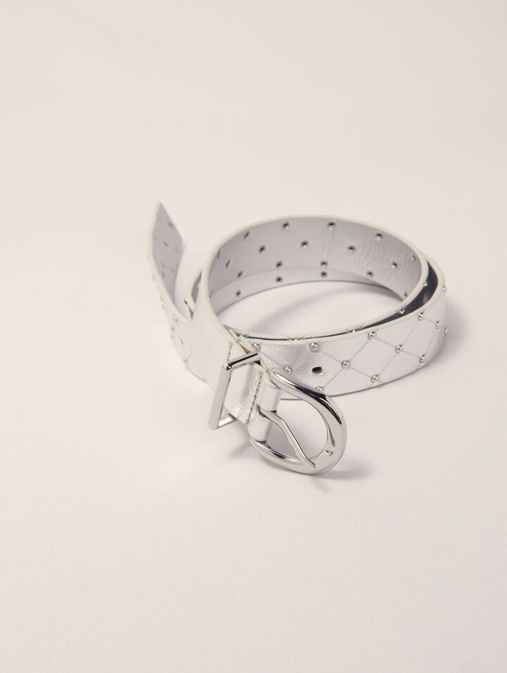 Quilted metallic leather belt