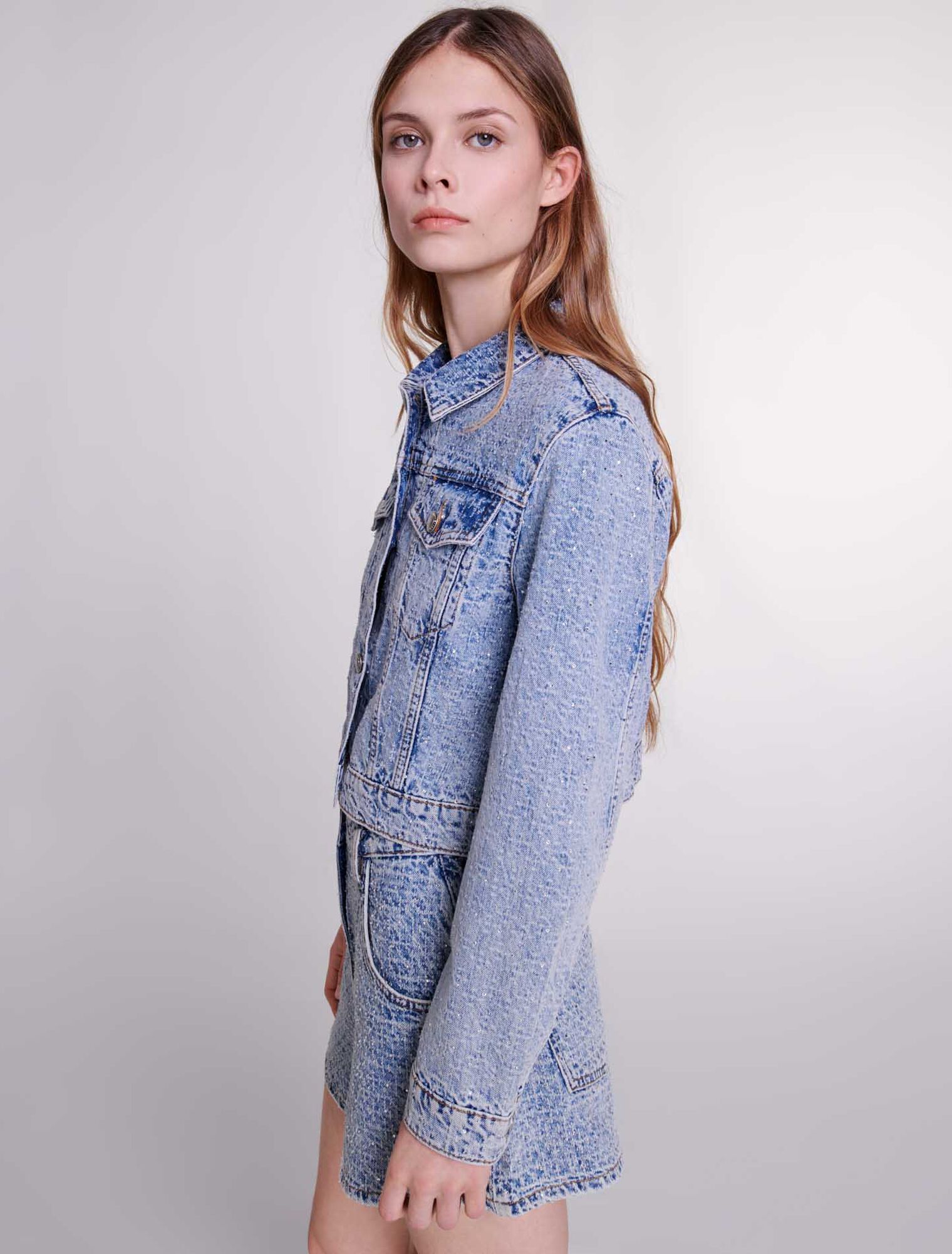 Diamond and jacquard denim shorts