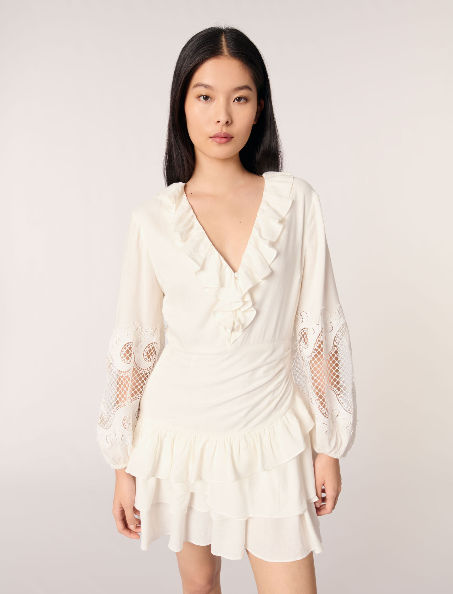 Dual-material tweed dress
