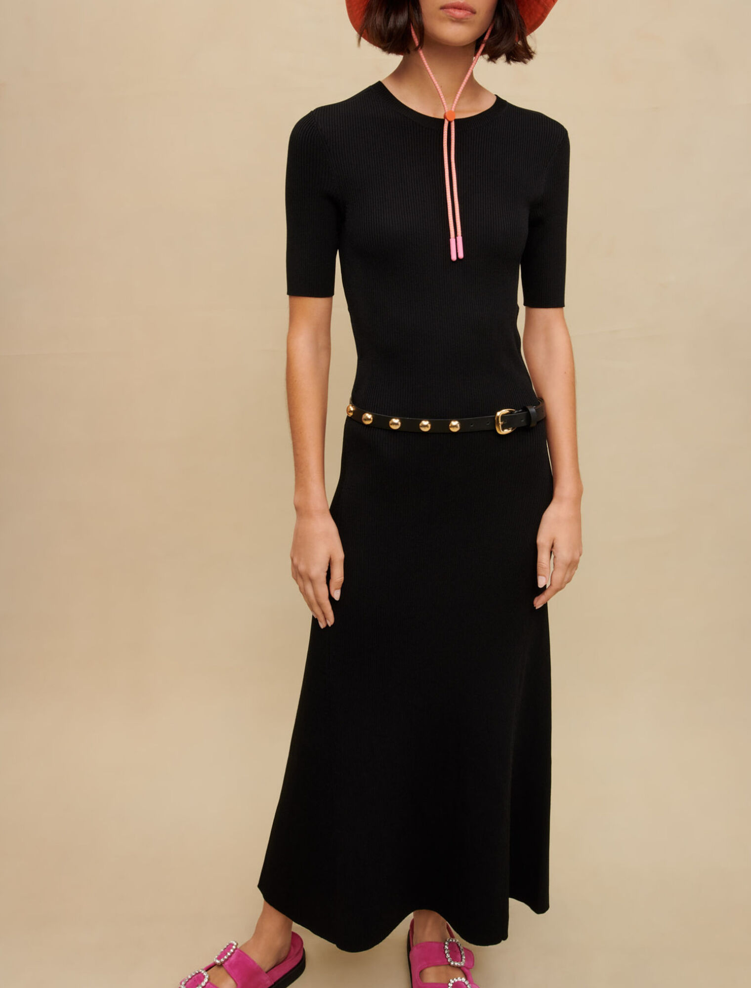 Black long openwork dress