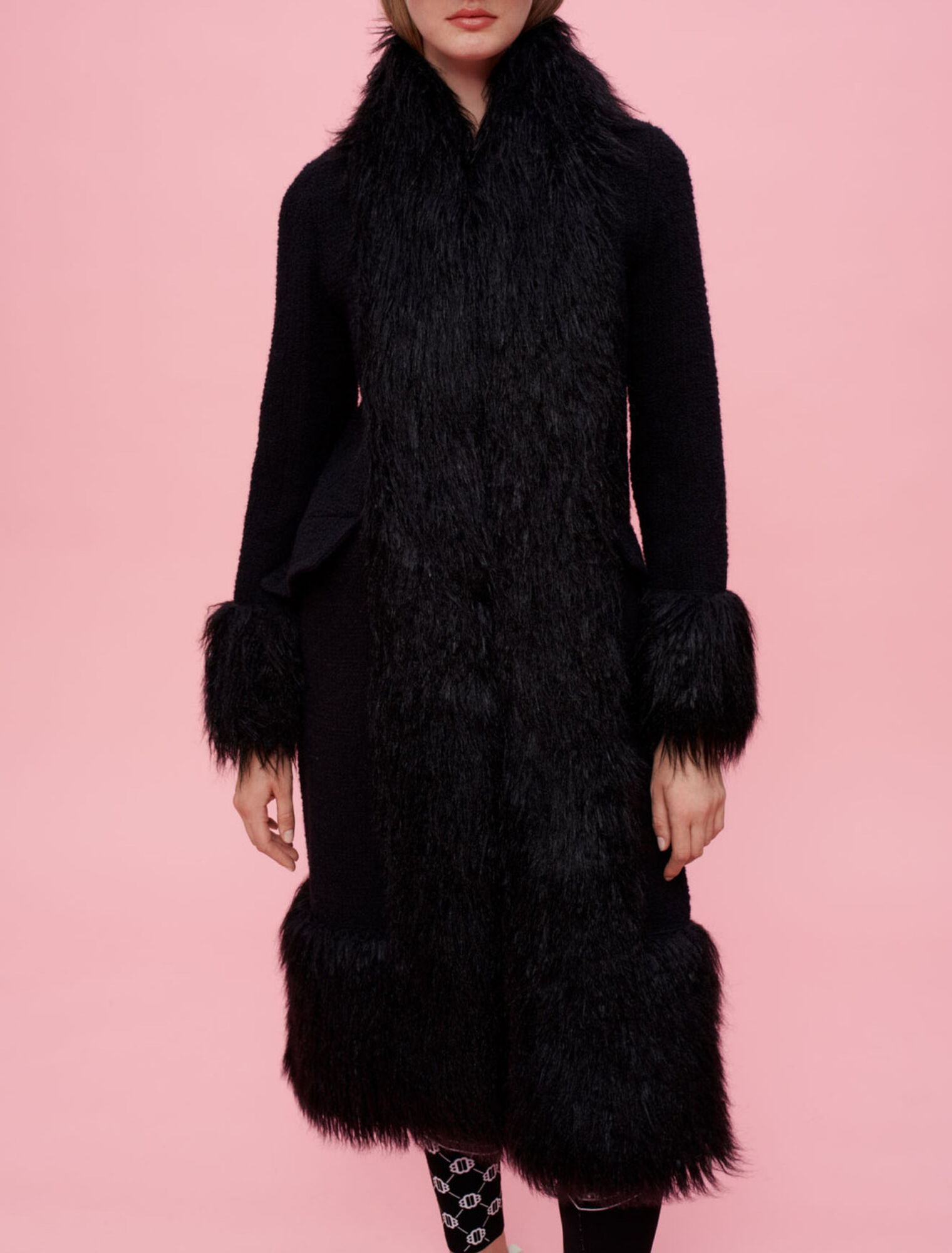 Contrast faux fur coat