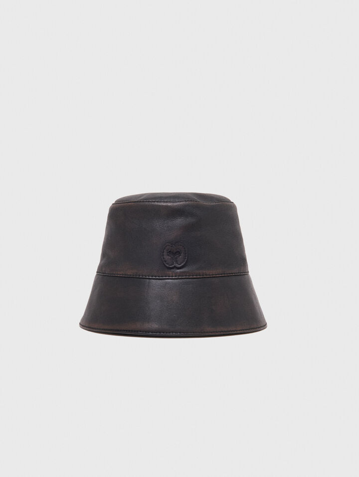 Distressed leather bucket hat