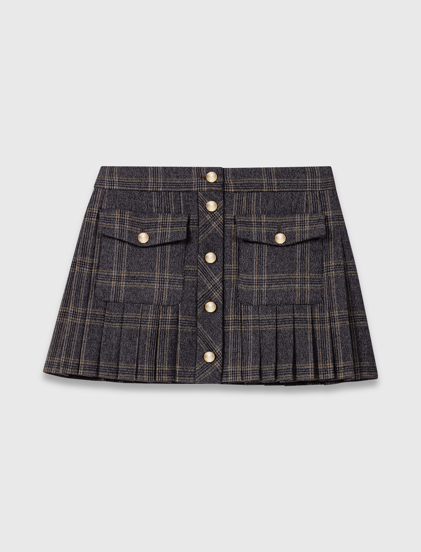 Short pleated checked skirt Black / Gray for Women | Maje Short pleated checked skirt Black / Gray for Women | Maje