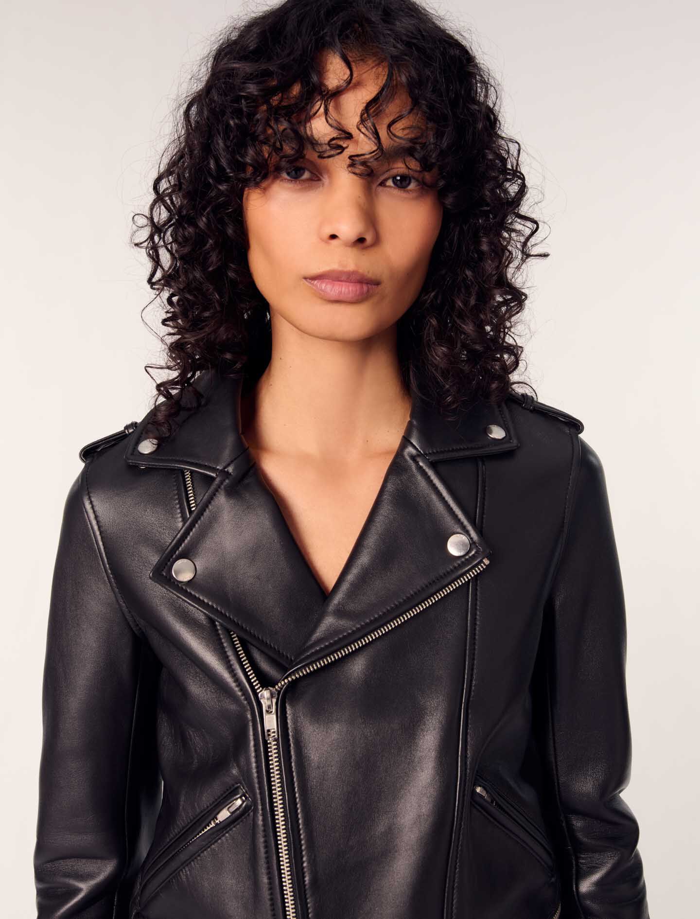Leather biker jacket Maje Black size 36 FR in Leather - 47694385