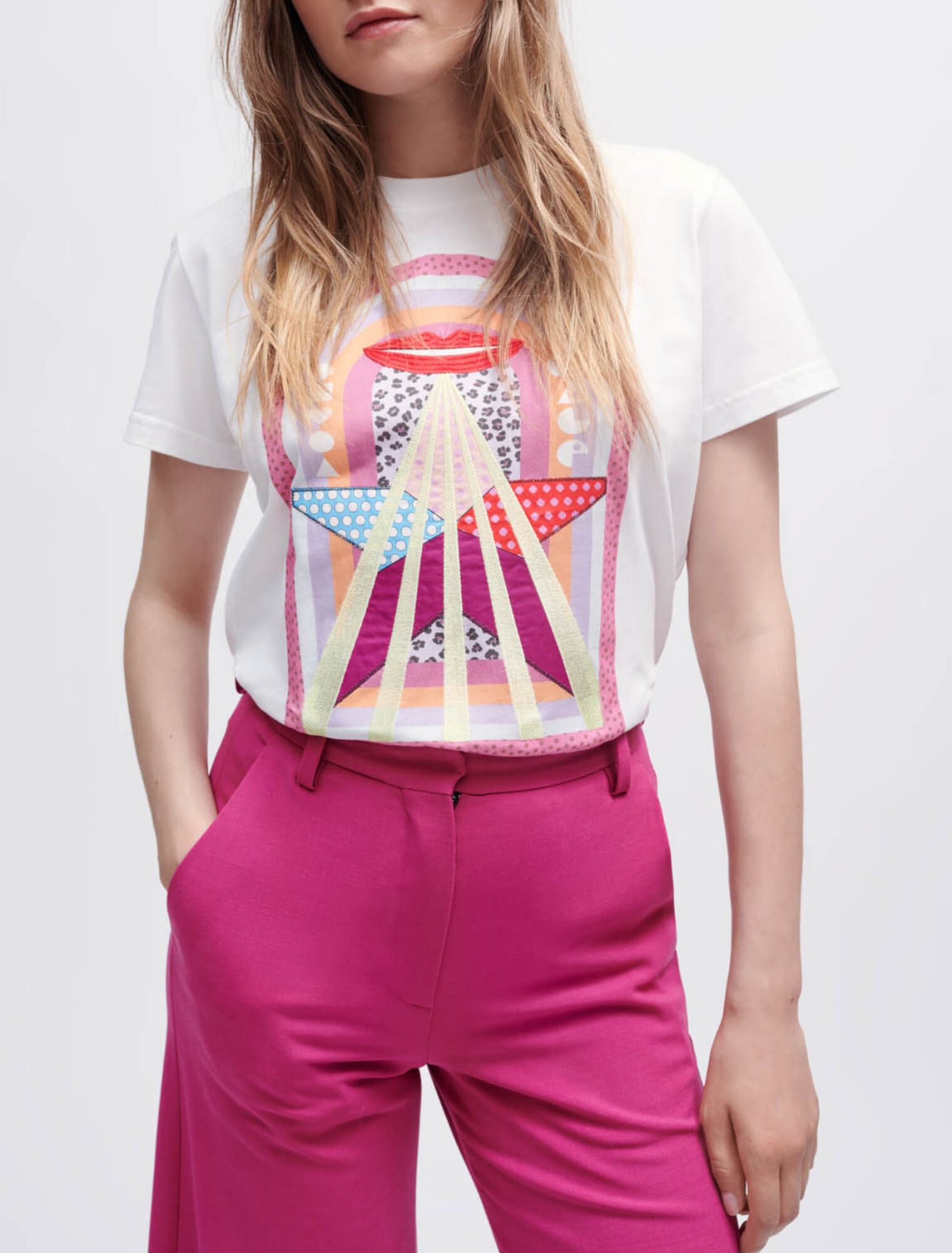 Embroidered silkscreen printed T-shirt