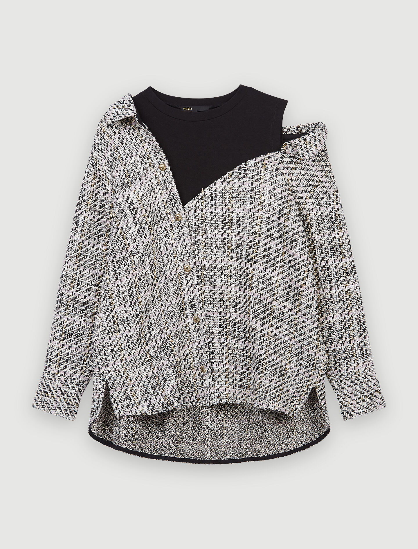 Trompe-l'oeil tweed shirt Pink for Women | Maje