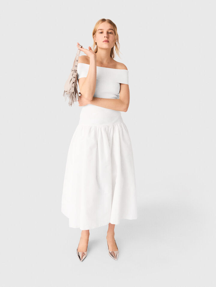 Rib knit bardot-neck top