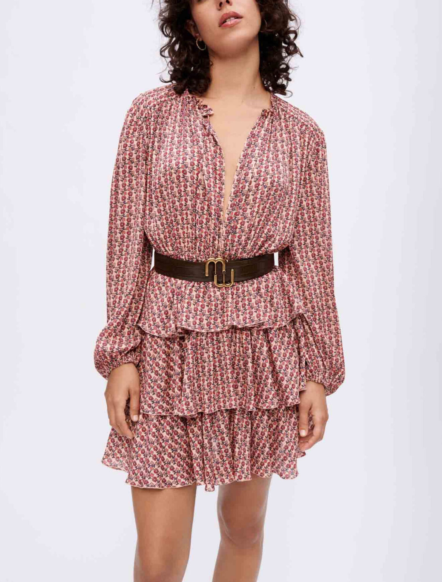Flounced printed flowing dress
