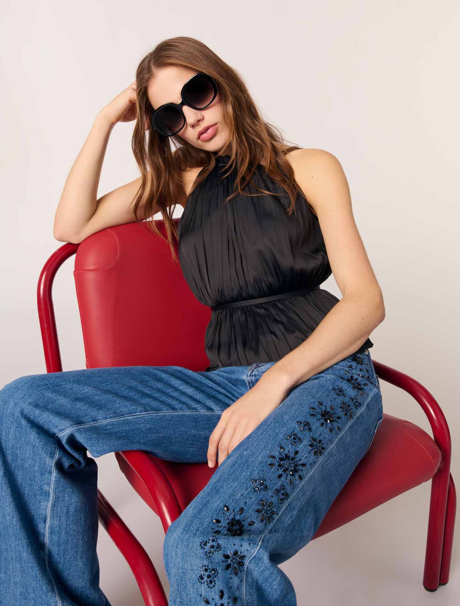 Pleated satin top