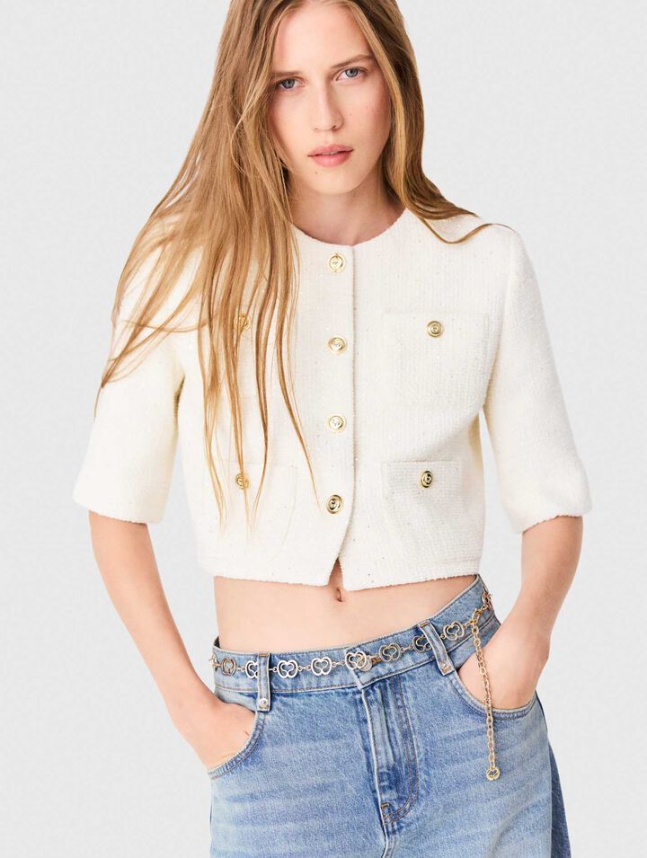 Short-sleeved tweed jacket