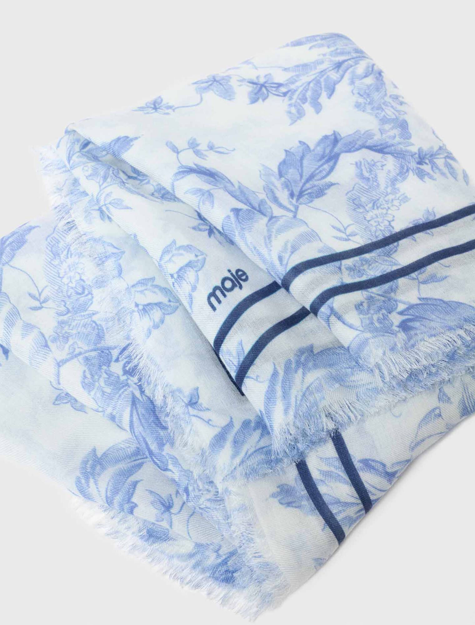 Floral print wool blend shawl