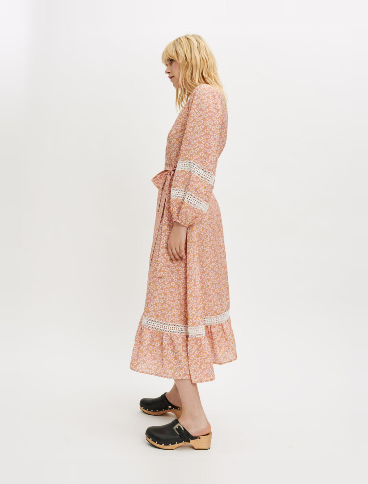 Printed wrap dress with braids