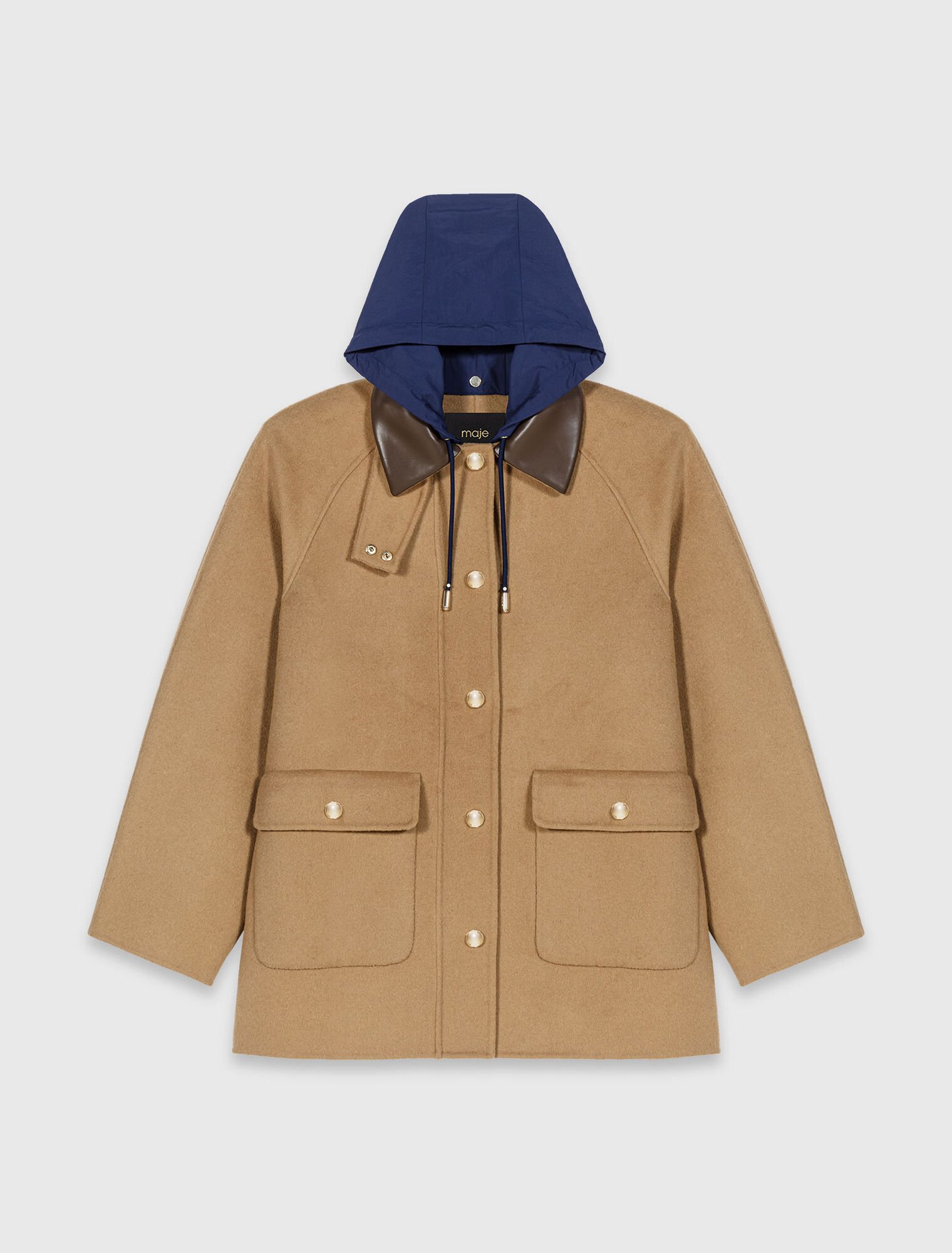 Wool coat with removable hood