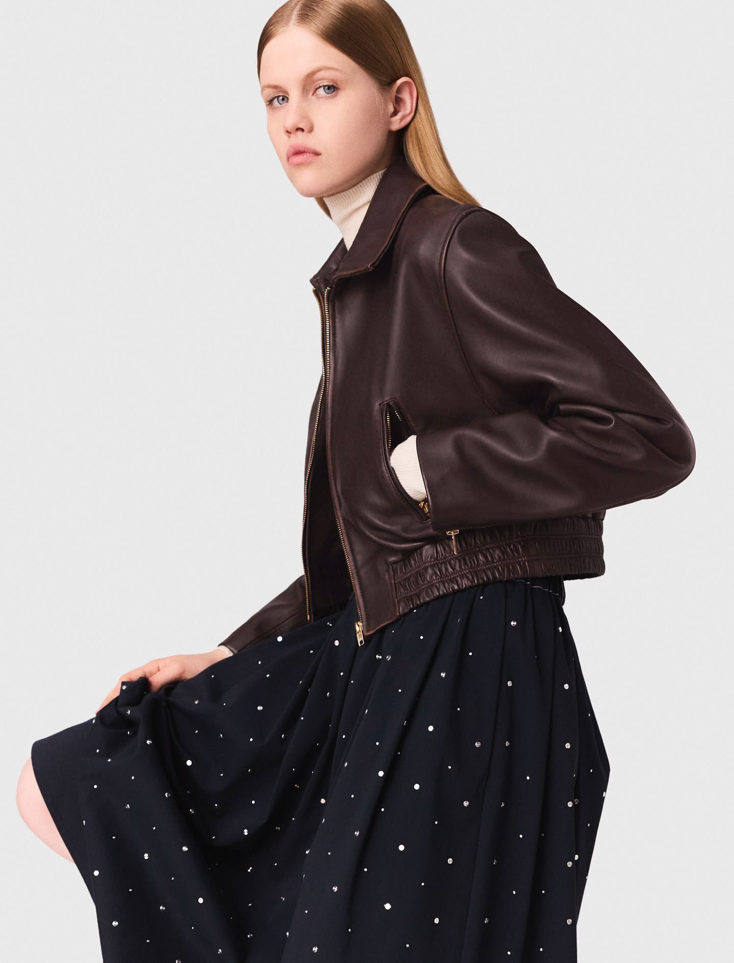 Vintage leather jacket Brown for Women | Maje