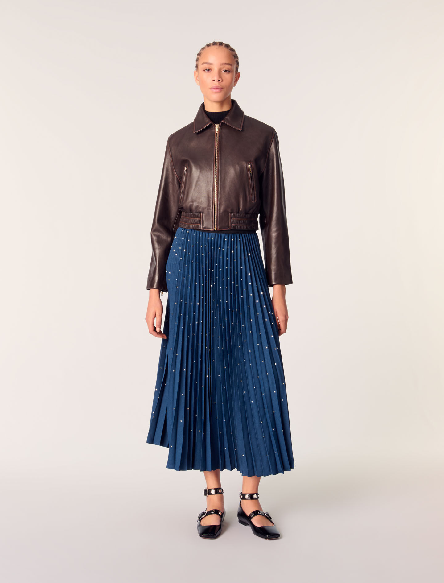 Maje Belted A-line Leather Miniskirt In Black 210 | ModeSens