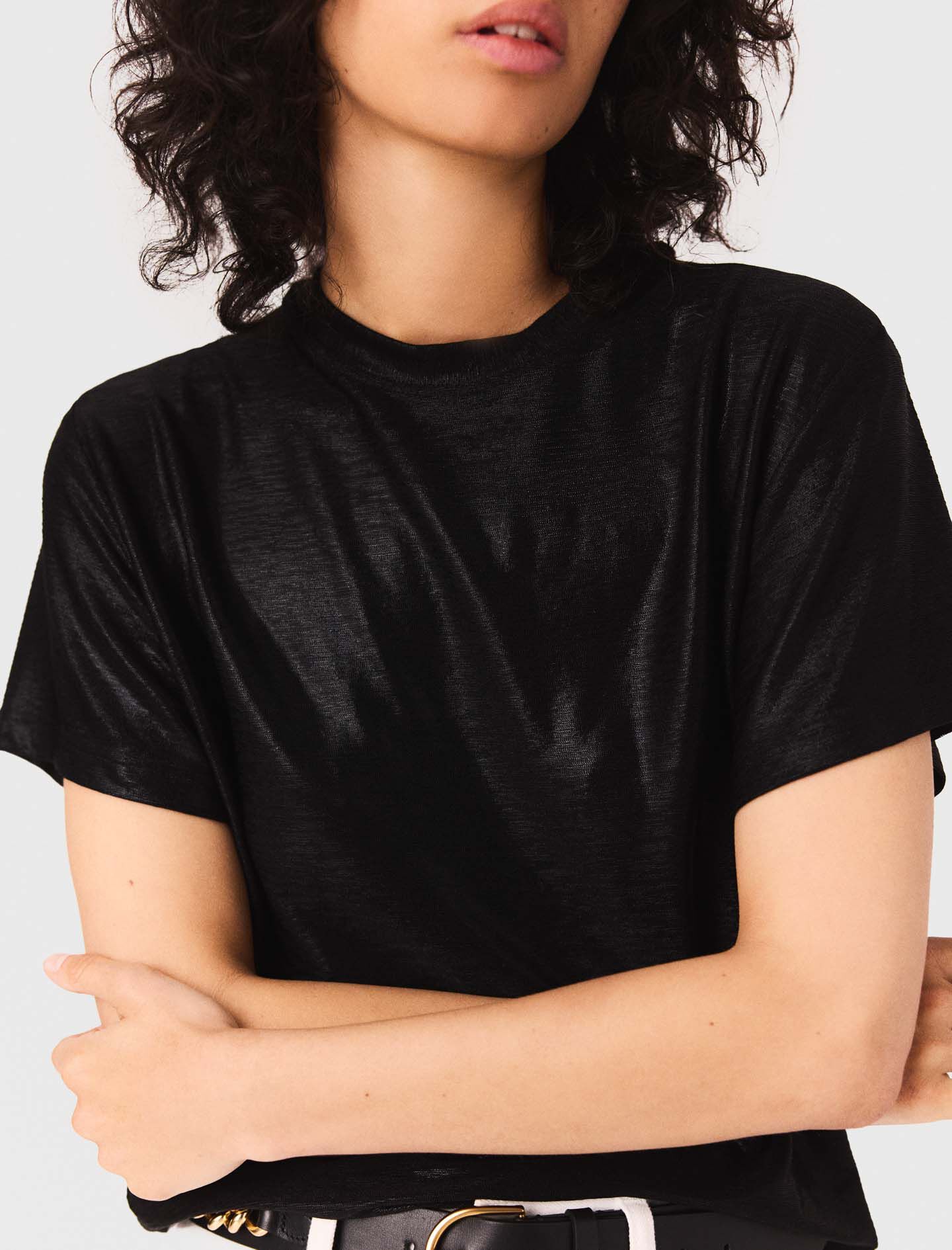 Lamé T-shirt Black / Gray for Women | Maje