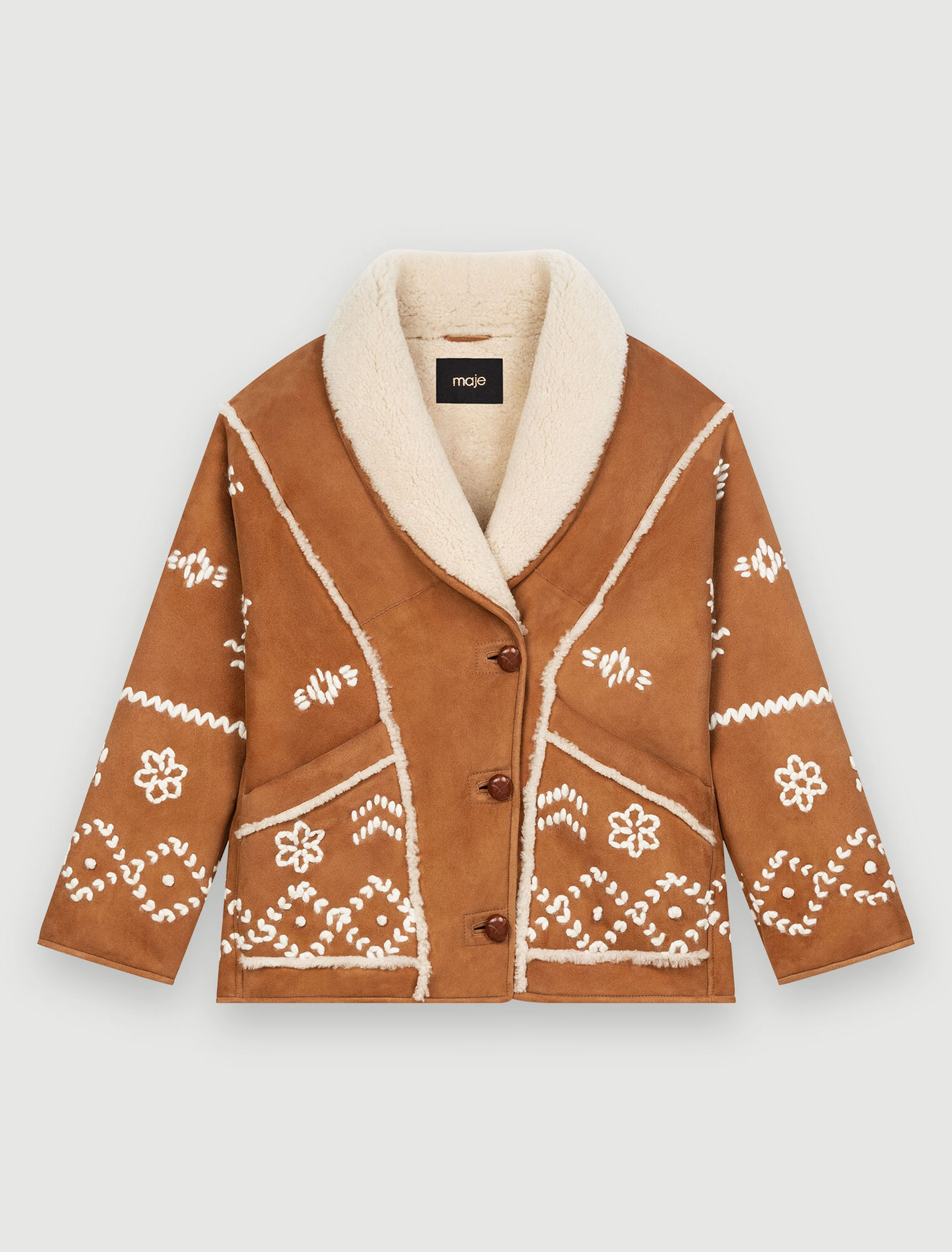 Fully embroidered shearling coat