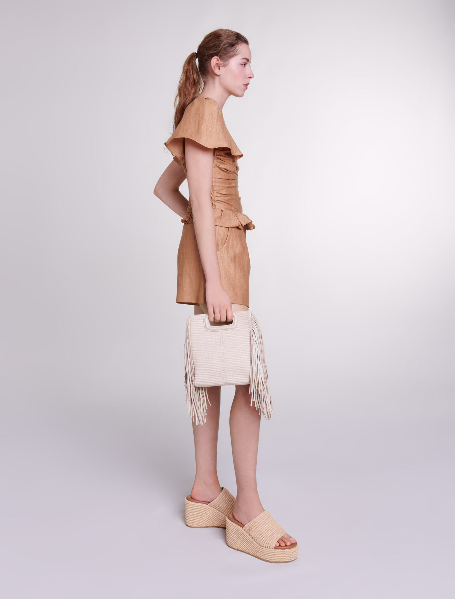 Textile and raffia M bag