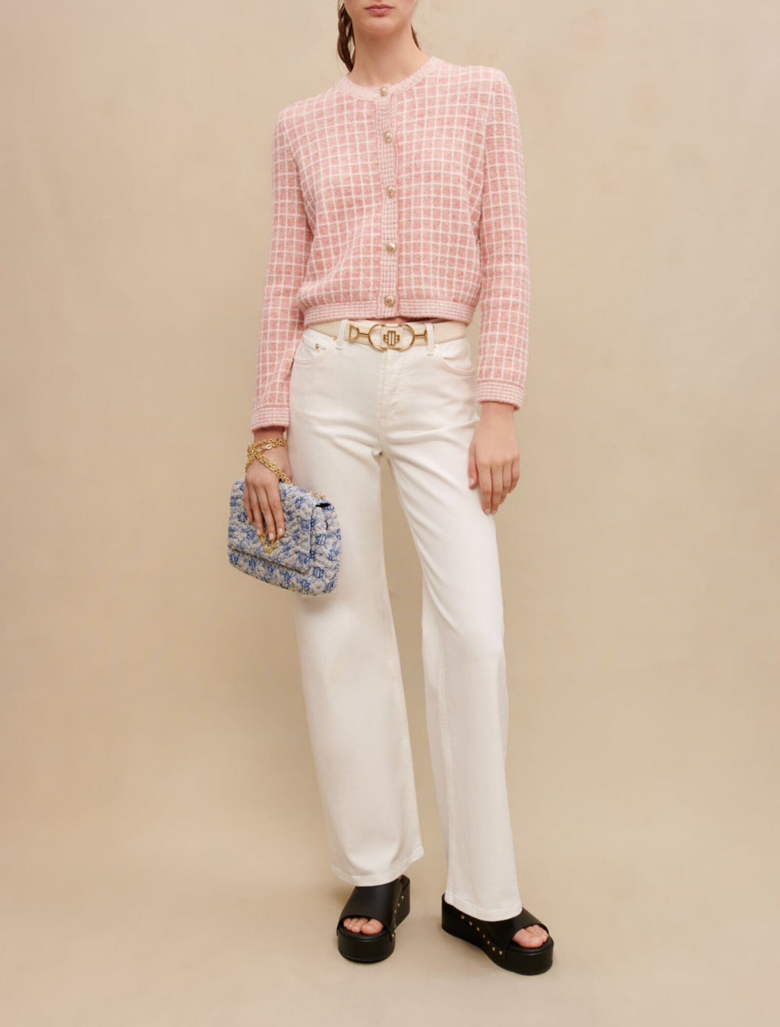 Tweed-style knit cardigan