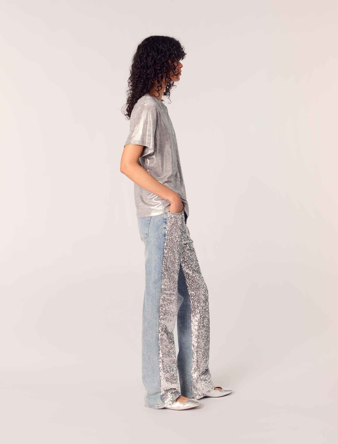 Lamé T-shirt Black / Gray for Women | Maje