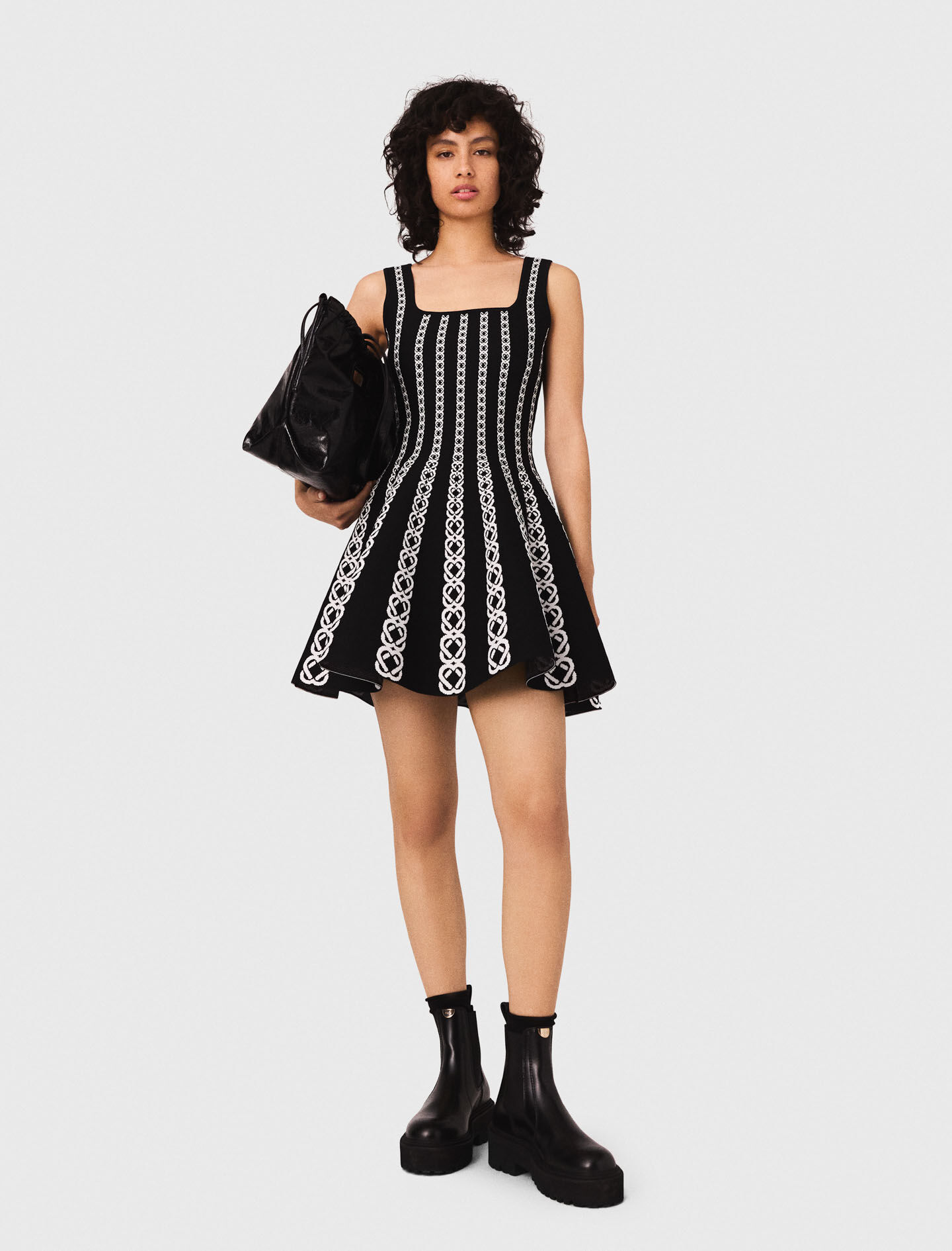 IMANE JACQUARD KNIT DRESS　AMERI　vintage Jacquard knit midi dress Bicolor For Women | Maje