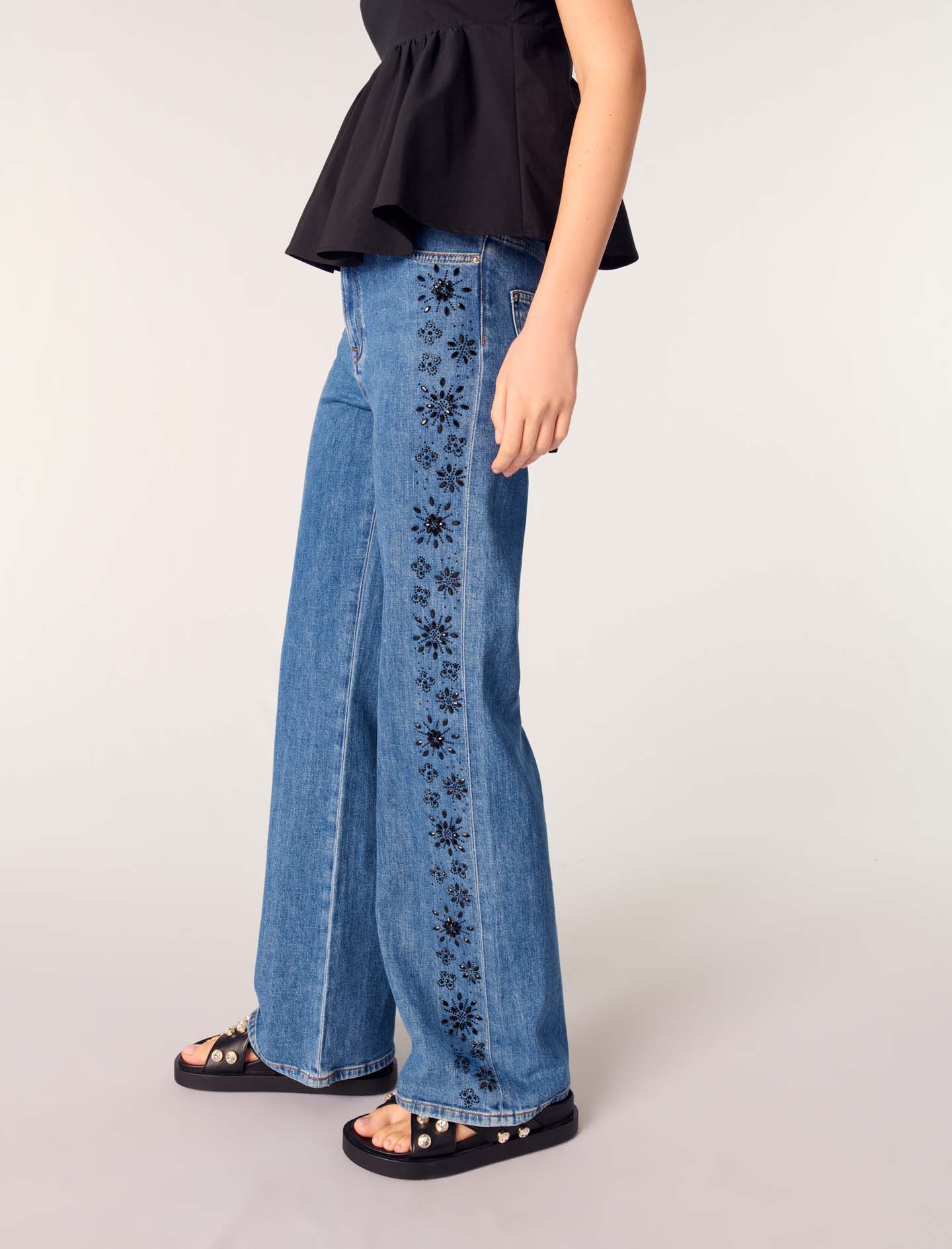 Embroidered jeans with rhinestones Blue for Women | Maje