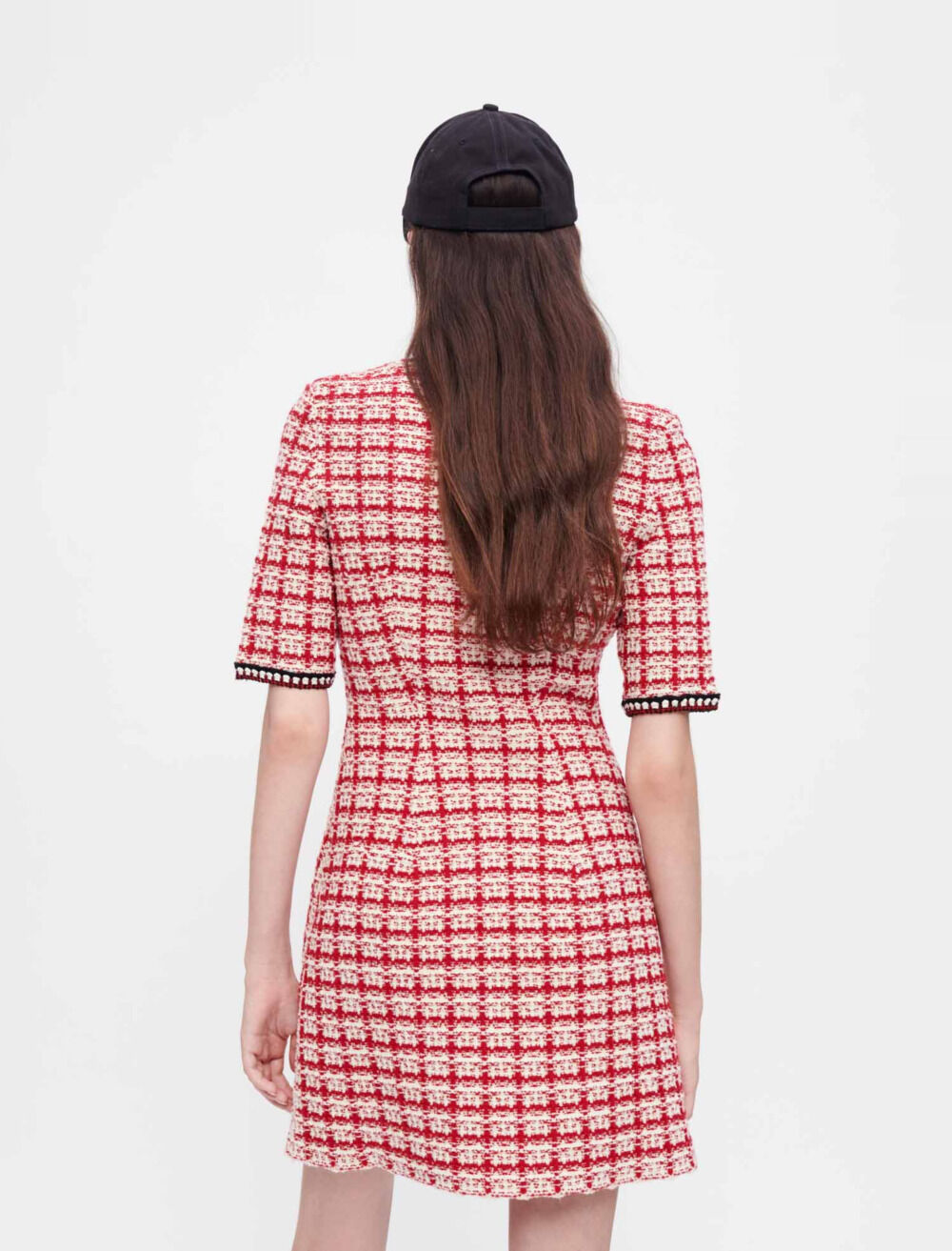 通販サイト一覧 Checked dress knit tweed-style ワンピース