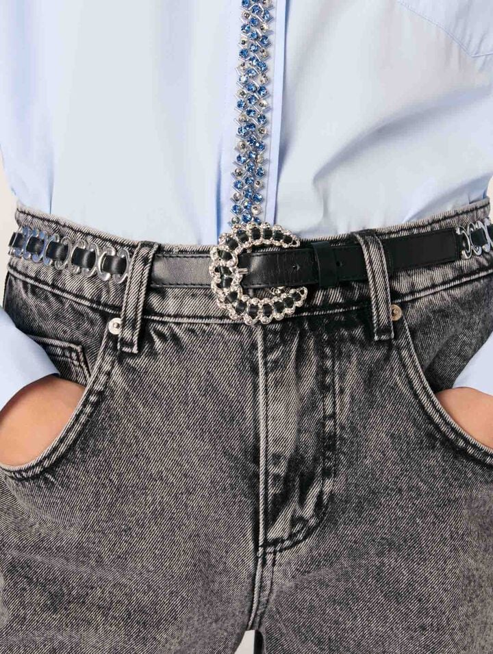 Poplin shirt with rhinestones