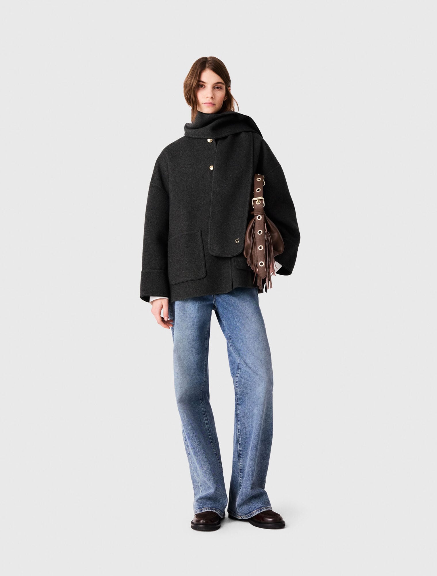 Coat with removable scarf