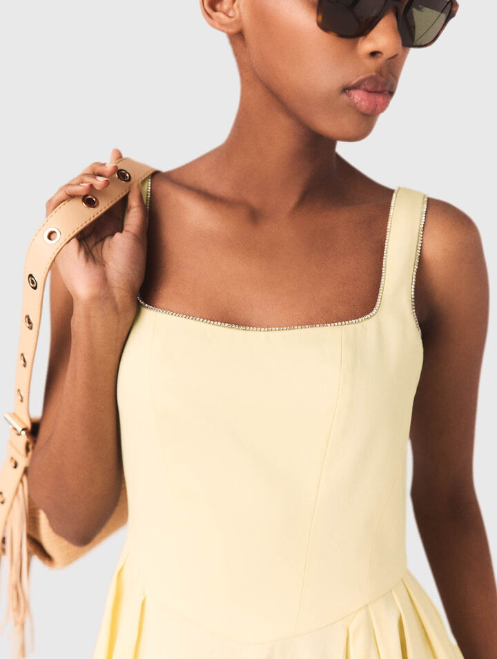 Flared rhinestone-trim midi dress