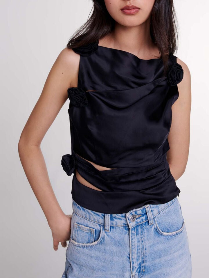 Satin-effect draped top