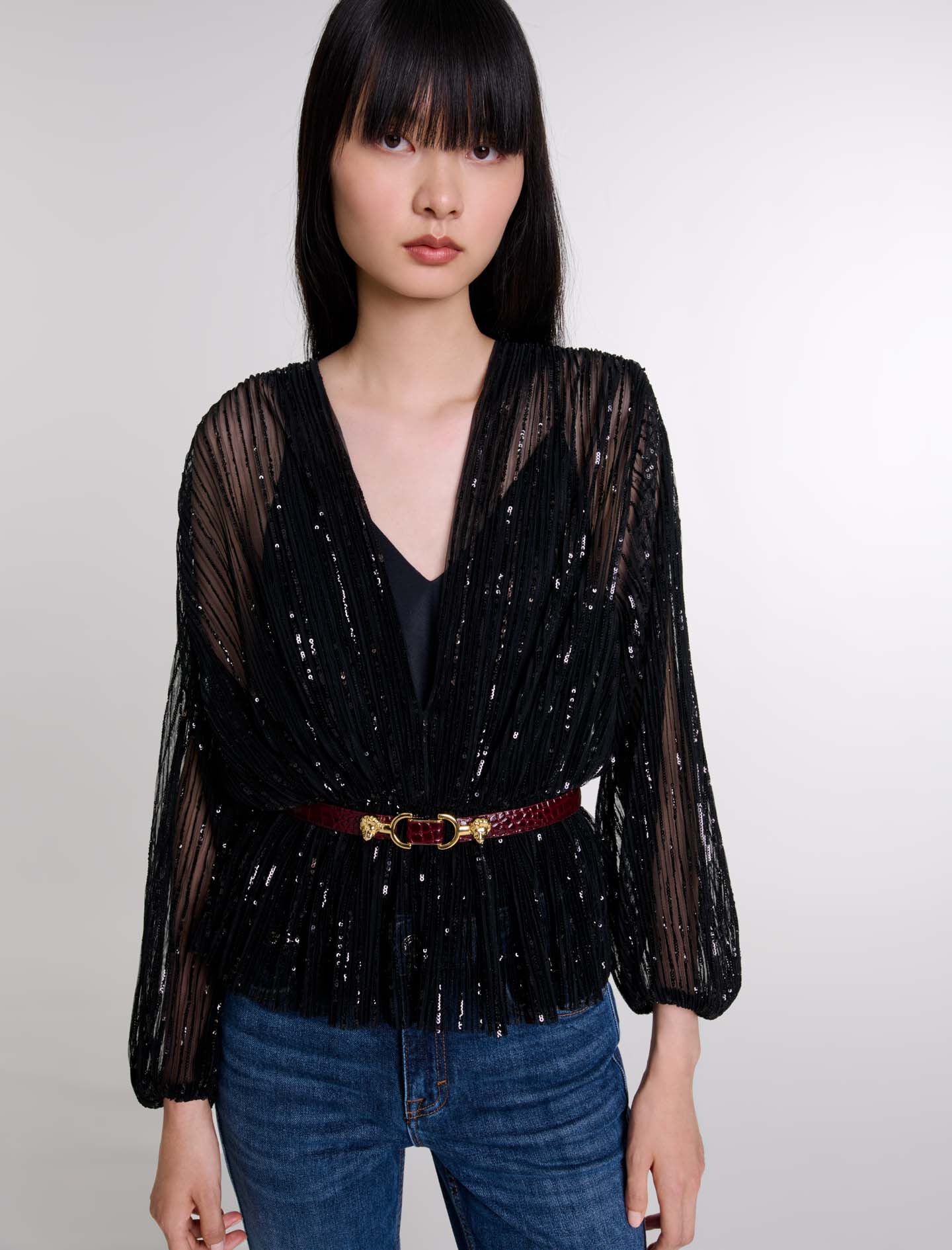 S motif tulle tops ブラック 刺繍入りクロップド丈トップス - ブラック | ZARA Japan / 日本