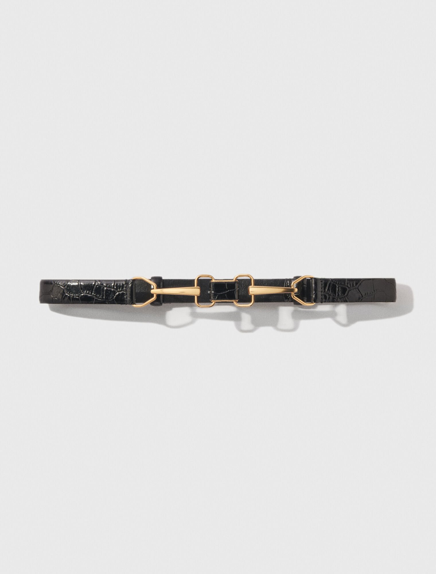 Leather belt with horse bit buckle