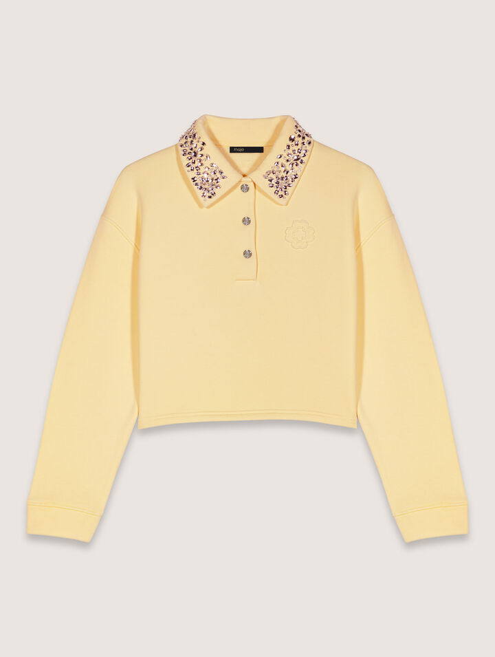 Jewellery collar cropped sweater
