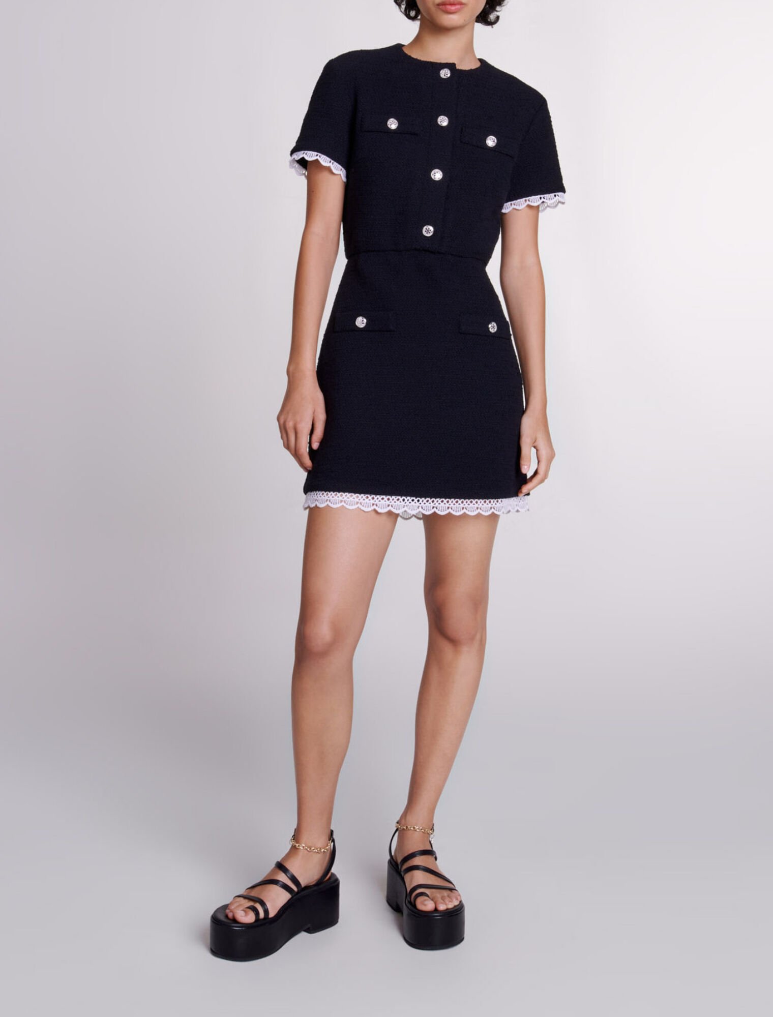 Short tweed dress with trim