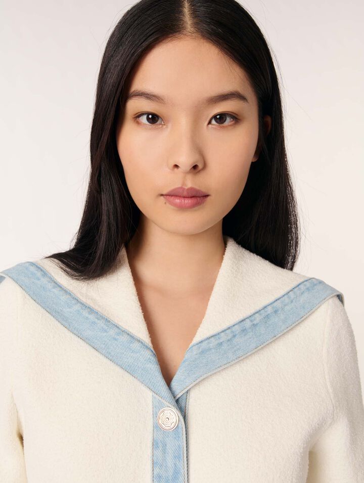 Crew-neck denim-detail cardigan