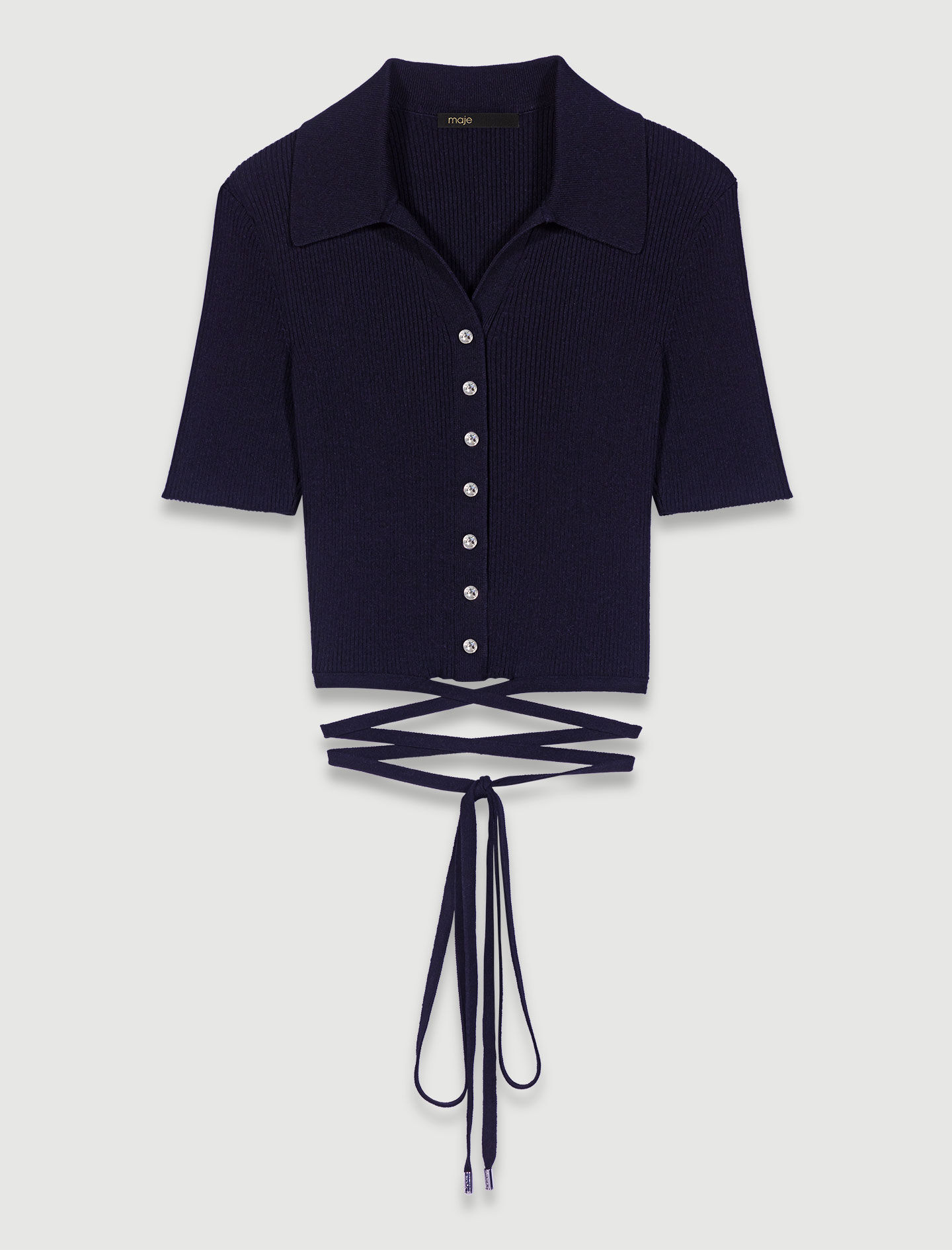 出品今日まで/gajess/cropped knit/navy Navy Cropped Cardigan – karina dresses