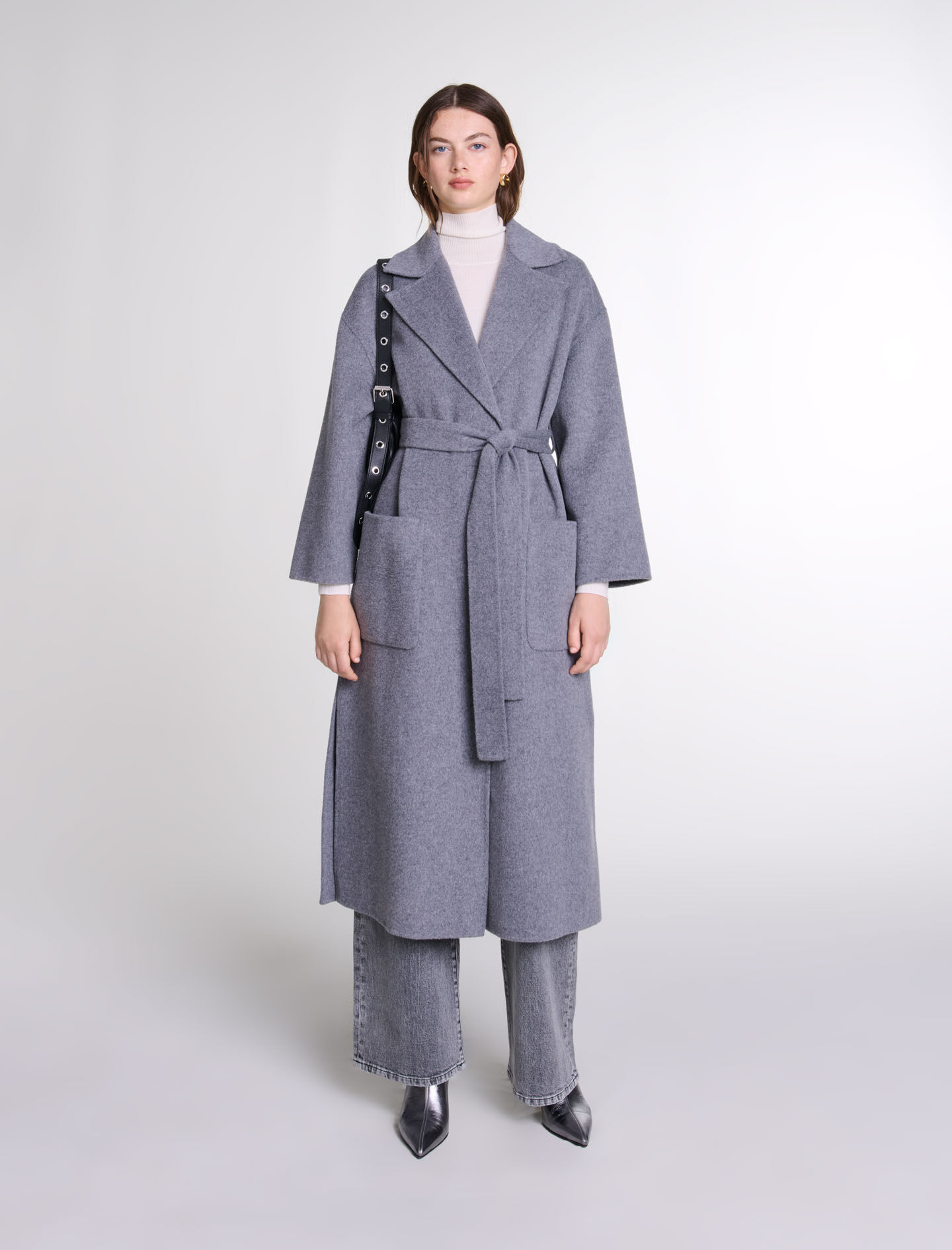 Long double faced coat with belt Coats Maje